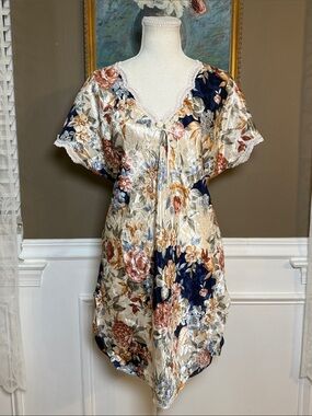 LA Intimates Floral Jacquard Satin Sleep Dress Chemise Small
